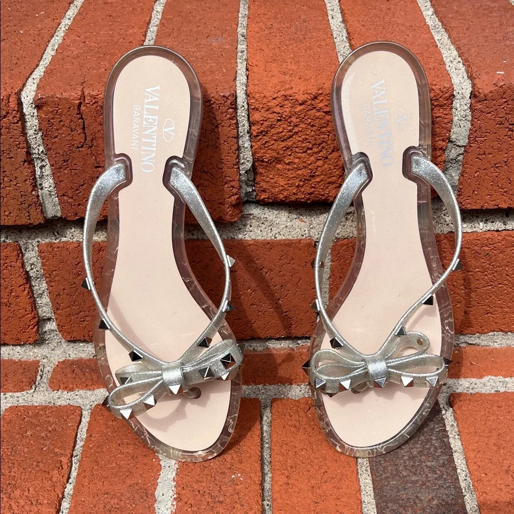 Valentino Women's Metallic Sandals with Studded Bow NO BOX - Picture 6 of 7